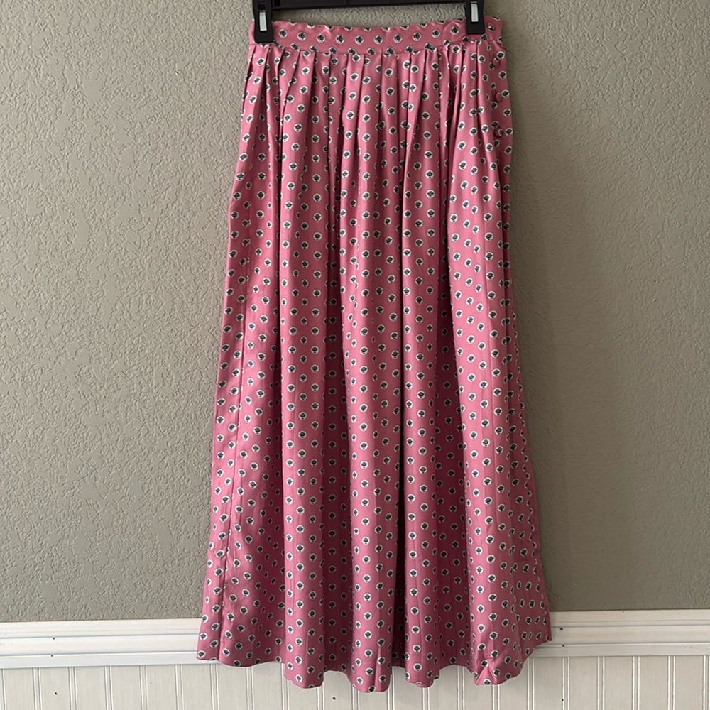 Vintage Pleated Pink Patterned Skirt
